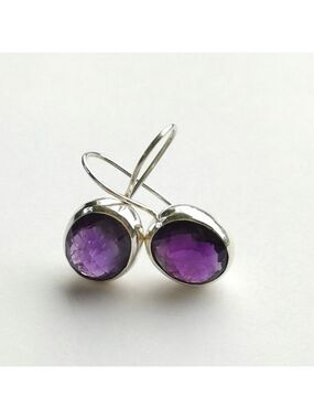 Modernist Sterling Silver Amethyst Drop Earrings